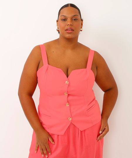 regata alfaiatada plus size com linho rosa GG regata alfaiatada plus size com linho rosa GG