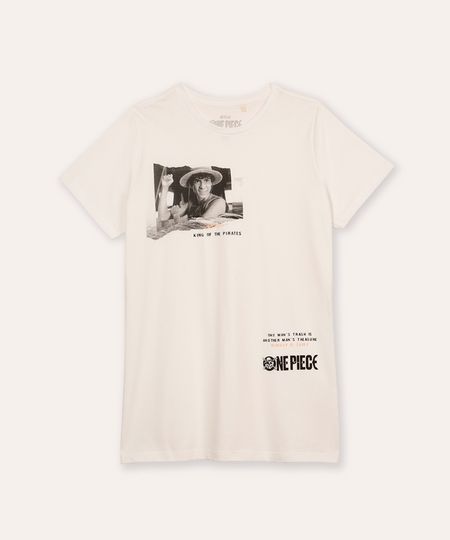 camiseta de algodão infantil manga curta one piece off white 14