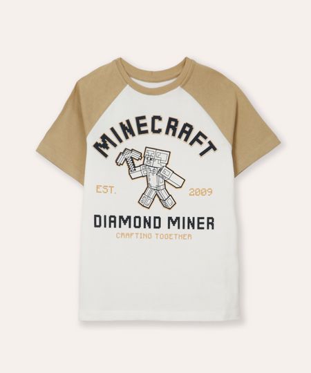 camiseta de algodão manga raglan minecraft off white 4