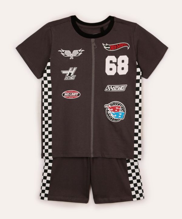 pijama curto infantil fantasia hot wheels cinza 8