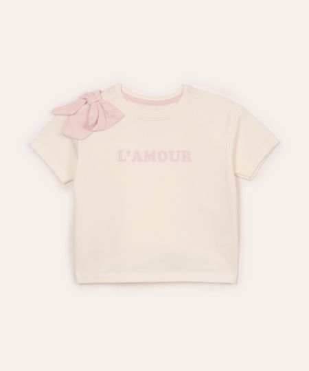camiseta de algodão infantil lamour com laço off white 4