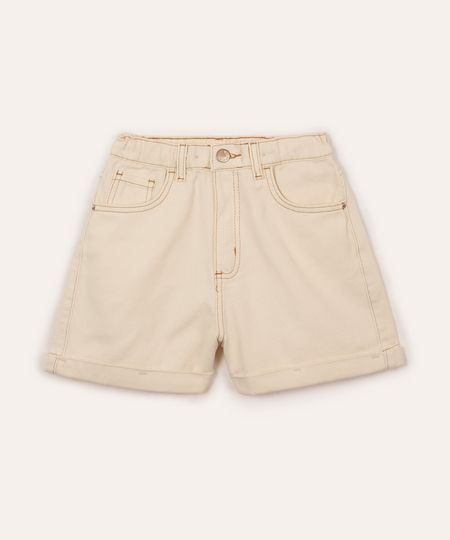 short mom de sarja infantil barra dobrada bege 4