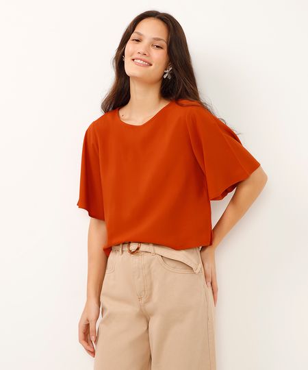 camiseta básica de viscose manga curta laranja PP camiseta básica de viscose manga curta laranja PP