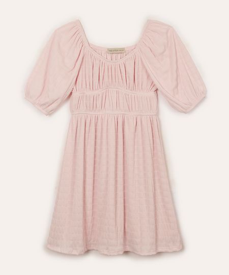 vestido texturizado juvenil com recorte manga curta rosa 10 vestido texturizado juvenil com recorte manga curta rosa 10