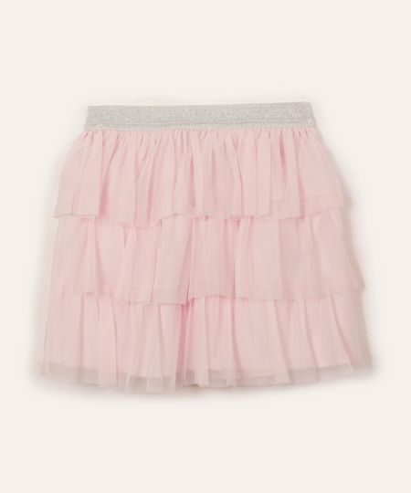 saia infantil de tule elástico metalizado rosa 2