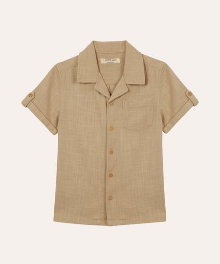 camisa de algodão infantil com bolso texturizada bege 4