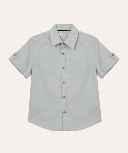 camisa de algodão infantil manga curta com bolso azul 4