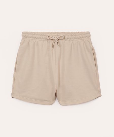 short de moletom juvenil cós com elástico e bolsos bege 12