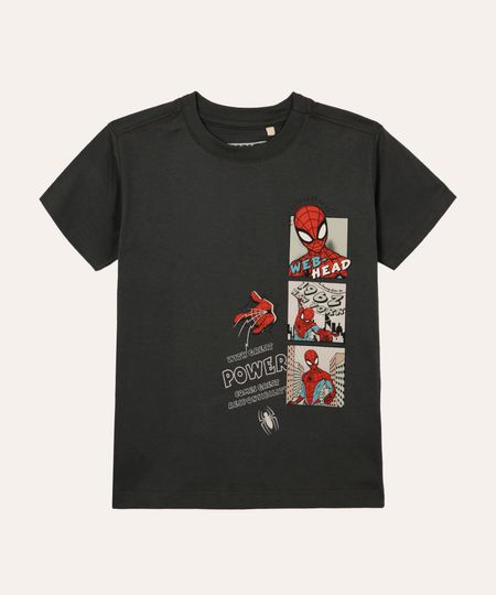 camiseta de algodão infantil manga curta homem aranha cinza 12
