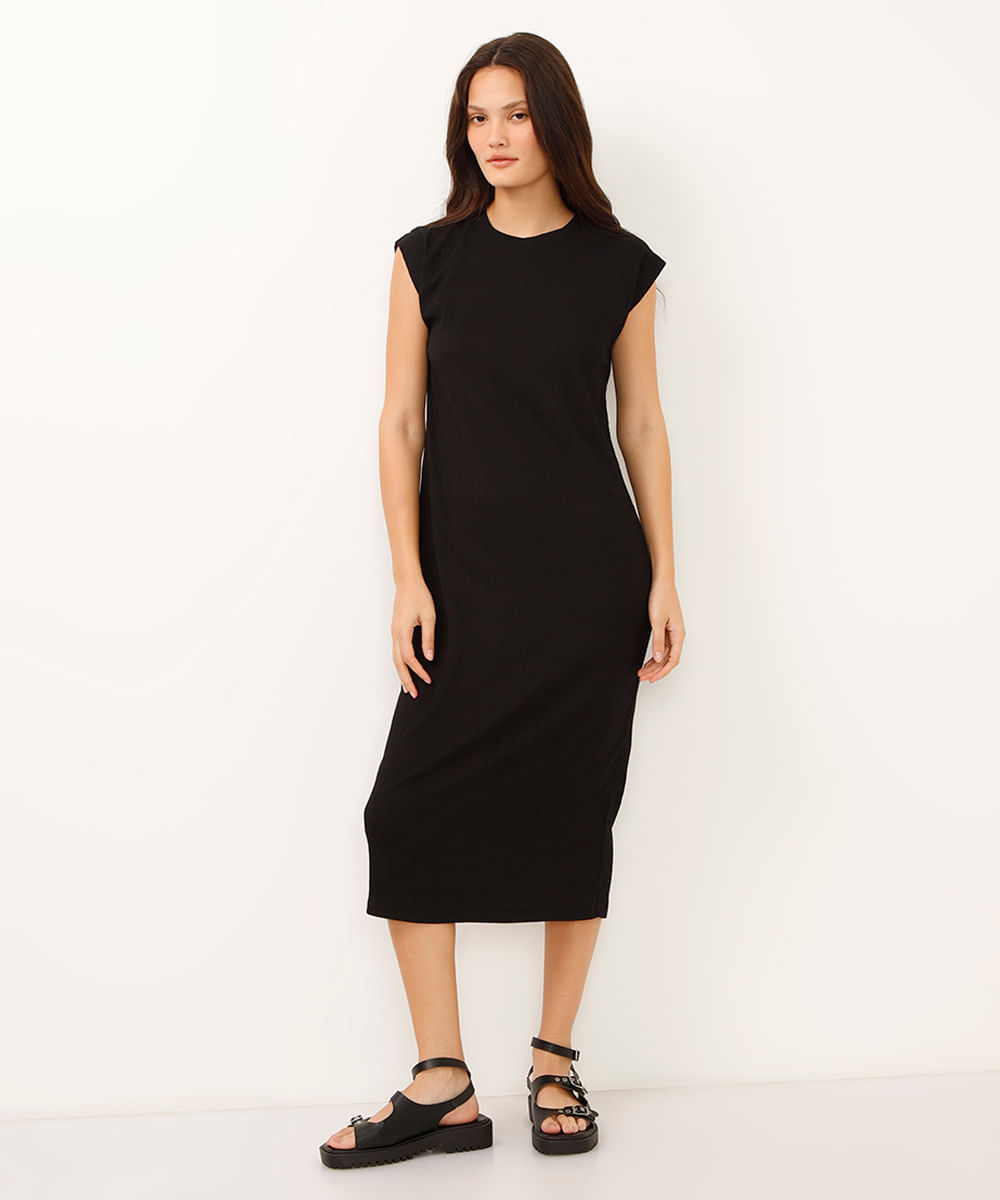 vestido midi muscle tee texturizado preto