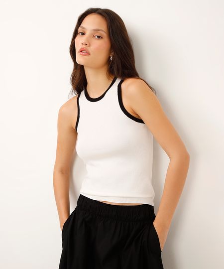 regata de tricot halterneck alongada bicolor off white PP regata de tricot halterneck alongada bicolor off white PP