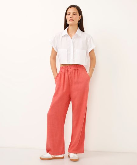 calça clochard com linho rosa 38