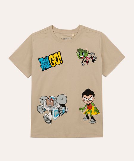 camiseta de algodão infantil manga curta os jovens titãs bege 8