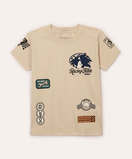 camiseta de algodão infantil manga curta sonic bege 6