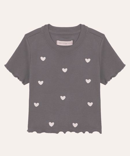 camiseta de algodão juvenil manga curta coração com fru fru cinza 12 camiseta de algodão juvenil manga curta coração com fru fru cinza 12