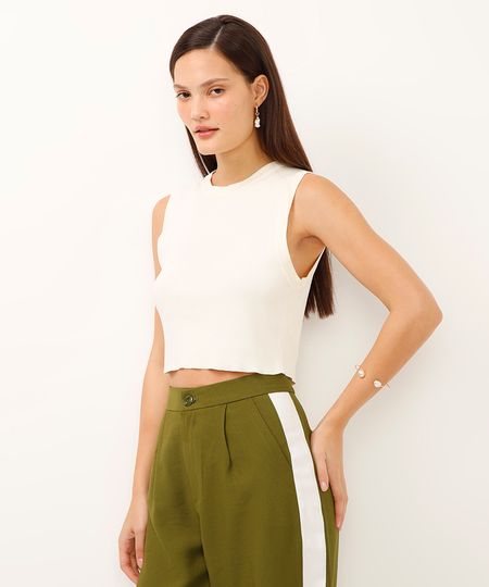 regata de viscose alça larga canelada off white PP