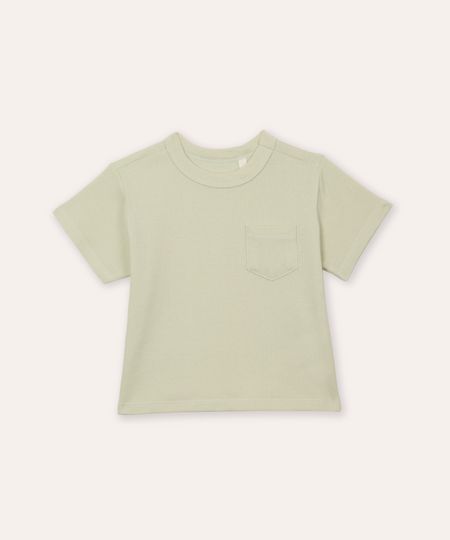 camiseta de algodão infantil com bolso texturizada verde 2
