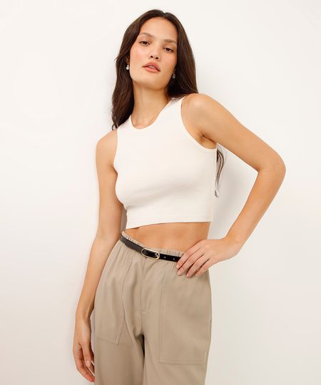regata cropped de tricot halterneck off white PP