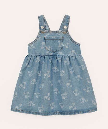 salopete jeans infantil floral azul 2