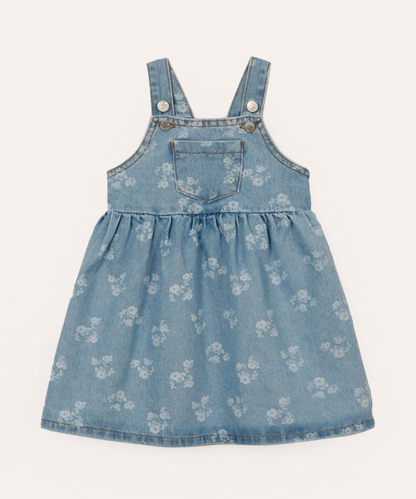 salopete jeans infantil floral azul 3
