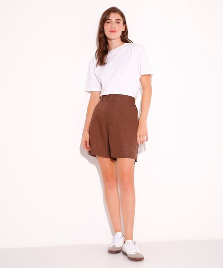 short de alfaiataria com linho mindset marrom G