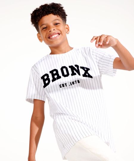 camiseta de algodão juvenil bronx listrada manga curta off white 14