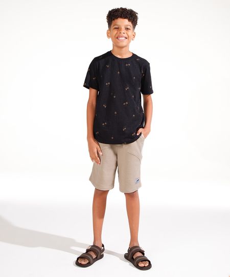 short de moletom juvenil com recorte preto - bege claro 12