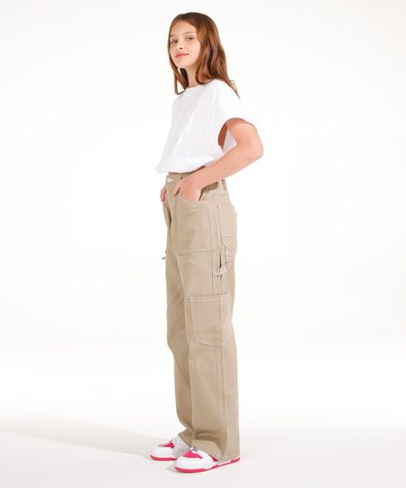 calça wide leg cargo de sarja juvenil - kaki 10
