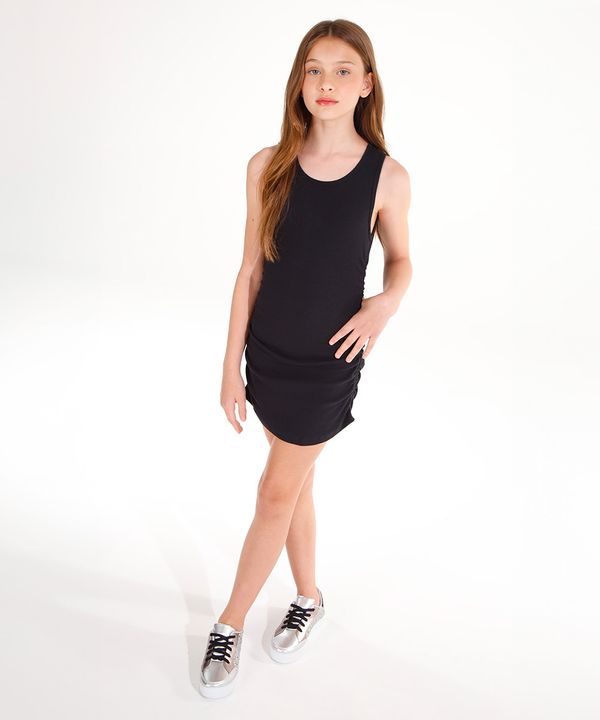 vestido de algodão juvenil com franzido preto 12