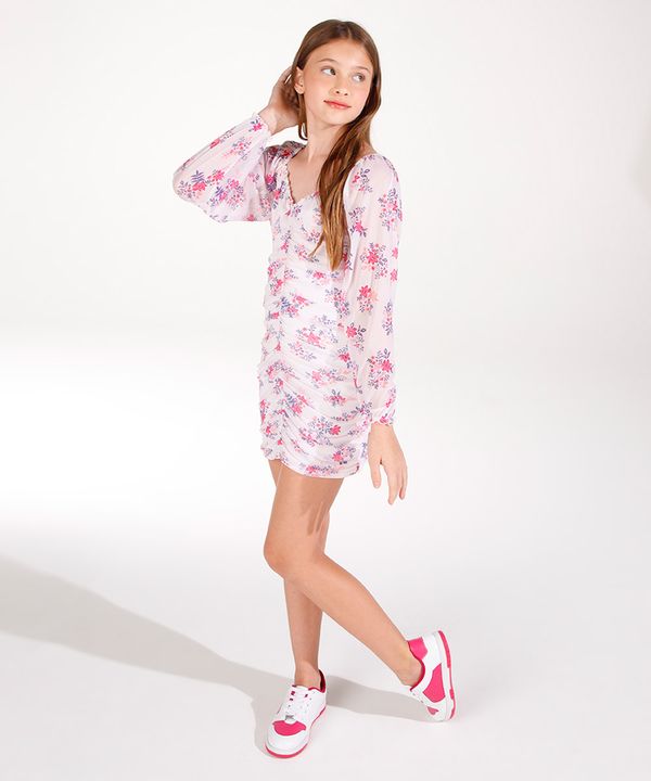 vestido juvenil de tule franzido floral colorido 12