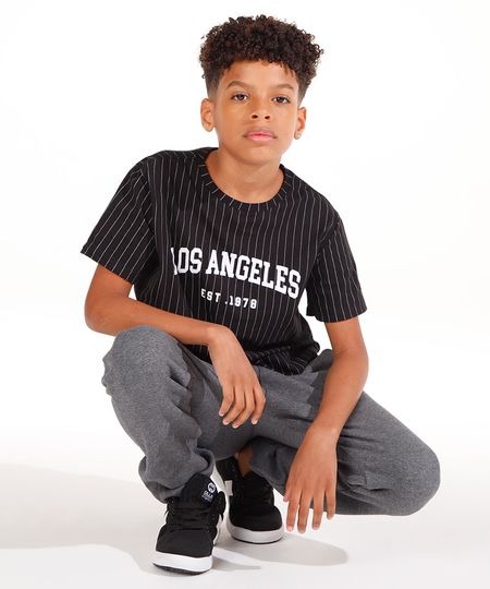 camiseta de algodão juvenil los angeles listrada preta 12