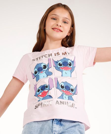 blusa juvenil manga curta stitch rosa 10