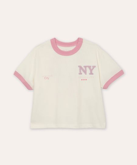 camiseta de algodão infantil new york bicolor off white 10