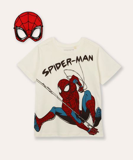 camiseta de algodão infantil com máscara homem aranha off white 12 camiseta de algodão infantil com máscara homem aranha off white 12