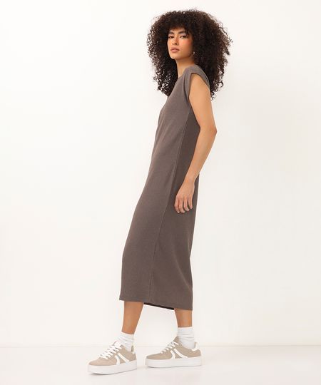 vestido midi muscle tee texturizado cinza PP