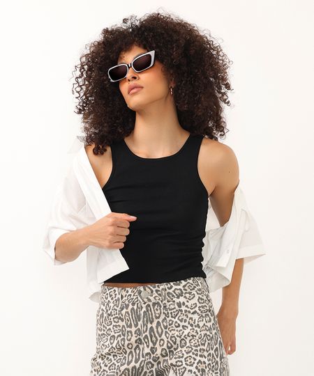 cropped de tricot halterneck preta PP