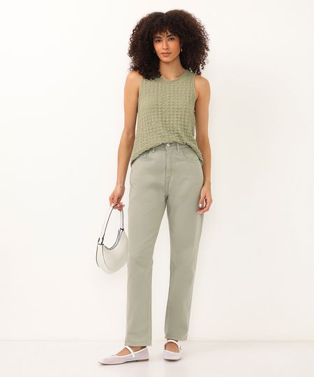 calça mom de sarja cintura alta verde 34 calça mom de sarja cintura alta verde 34