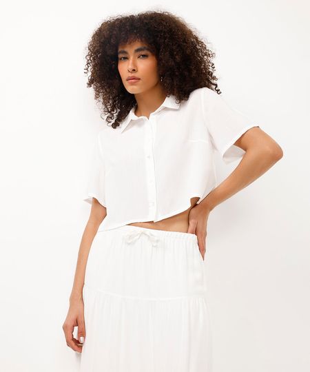 camisa cropped de viscose off white PP
