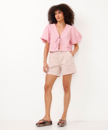 bermuda mom de sarja cintura alta barra dobrada rosa 36 bermuda mom de sarja cintura alta barra dobrada rosa 36