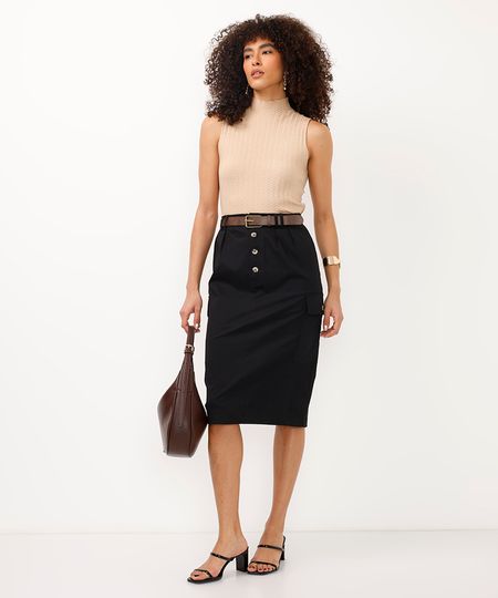 saia midi de sarja com bolso cargo e cinto preta 36 saia midi de sarja com bolso cargo e cinto preta 36