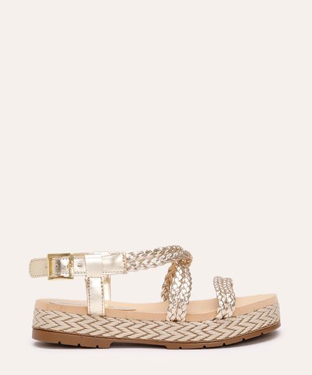 sandália flatform infantil tiras trançadas dourada 33