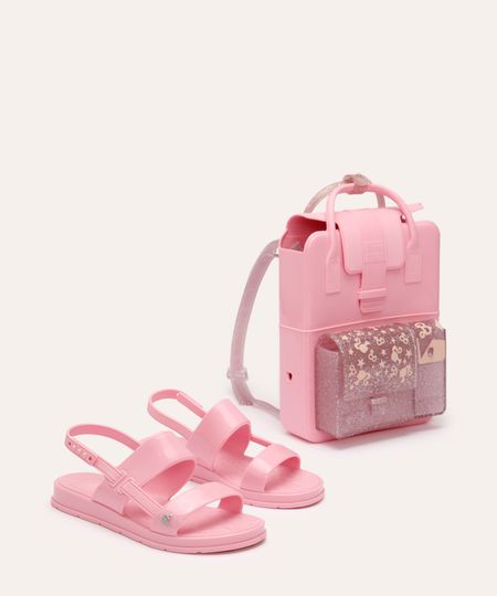 sandália grendene infantil com brinde barbie rosa 32-33