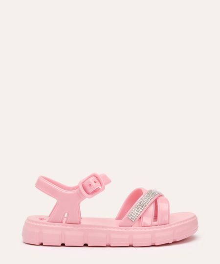 sandália flatfom infantil com brilhos barbie rosa 31