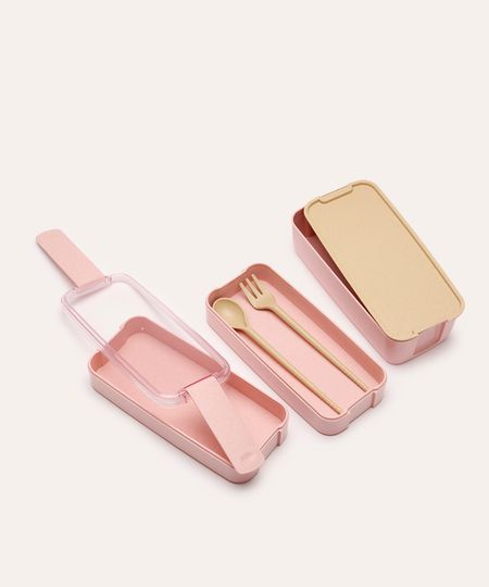 pote marmita tripla com colher e garfo rosa UNICO pote marmita tripla com colher e garfo rosa UNICO