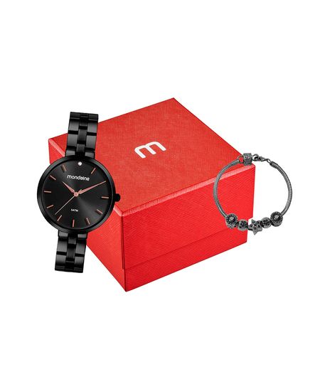 kit relógio feminino mondaine 32670lpmvpe3kb analógico preto UNICO kit relógio feminino mondaine 32670lpmvpe3kb analógico preto UNICO