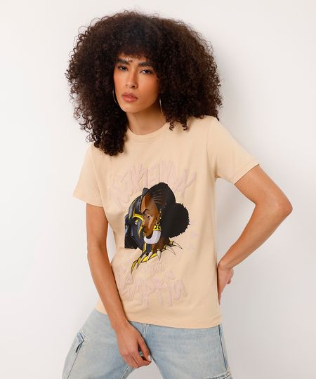 camiseta de algodão wakanda o poder é nosso bege PP