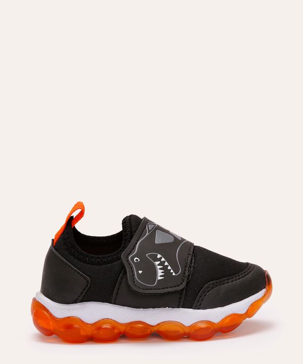 tênis casual infantil dinoussaro com led preto 23