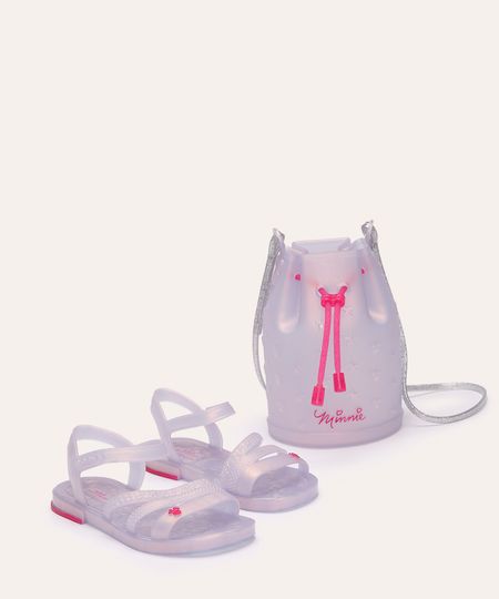 sandália infantil minnie com bolsa lilás 25