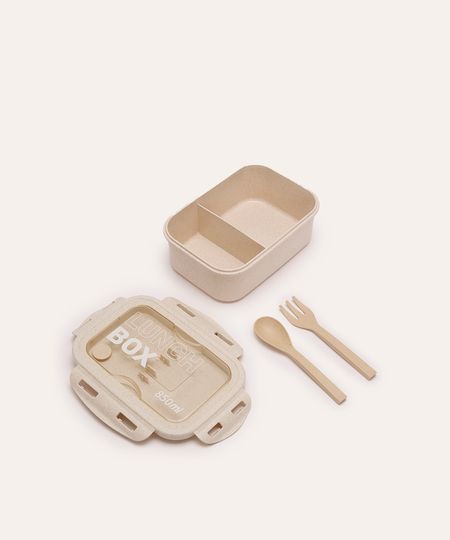 marmita com divisória e talheres bege UNICO marmita com divisória e talheres bege UNICO