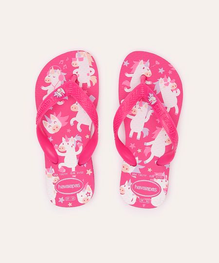 chinelo havaianas infantil fantasy unicórnio rosa 31-32